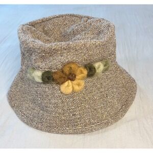 Vintage Grevi Firenze Bucket Hat wool herringbone brown flower